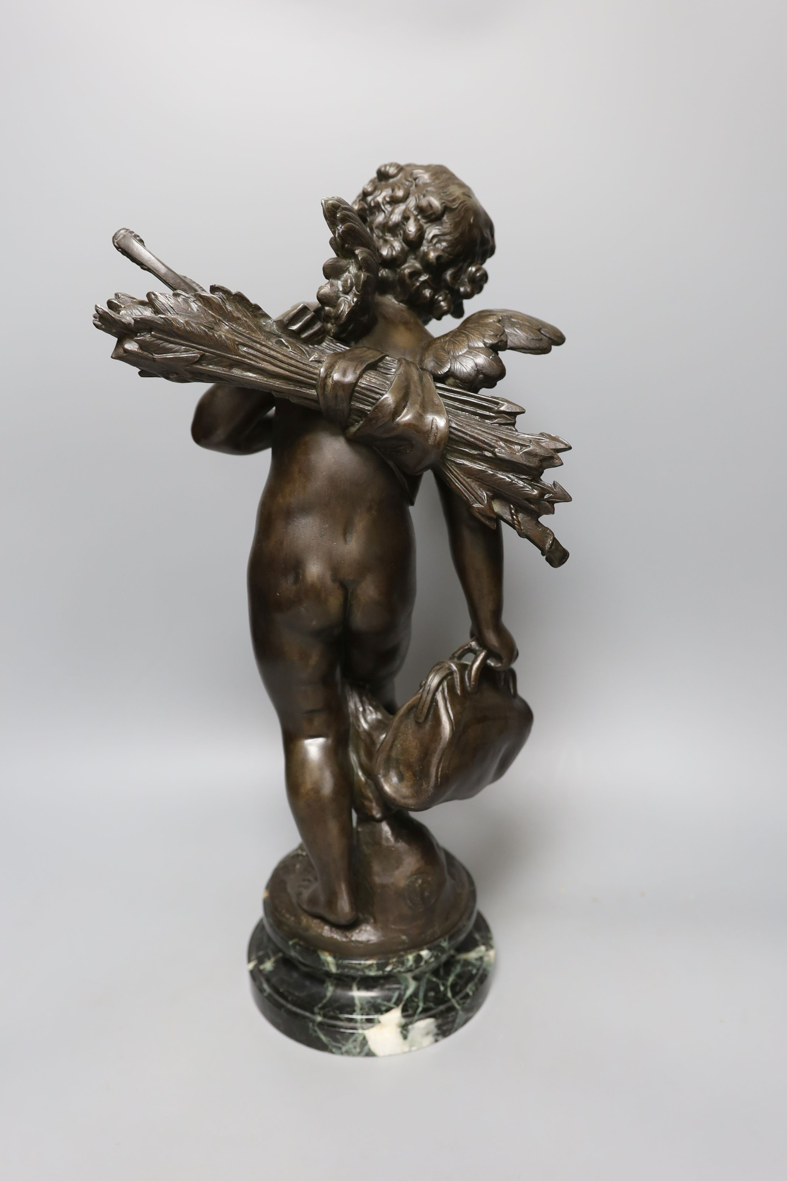 A bronze finished spelter figure after A Moreau - 47cm tall